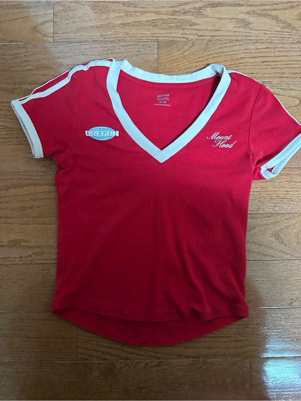 Cotton On Red V-Neck Tee with White Trim
